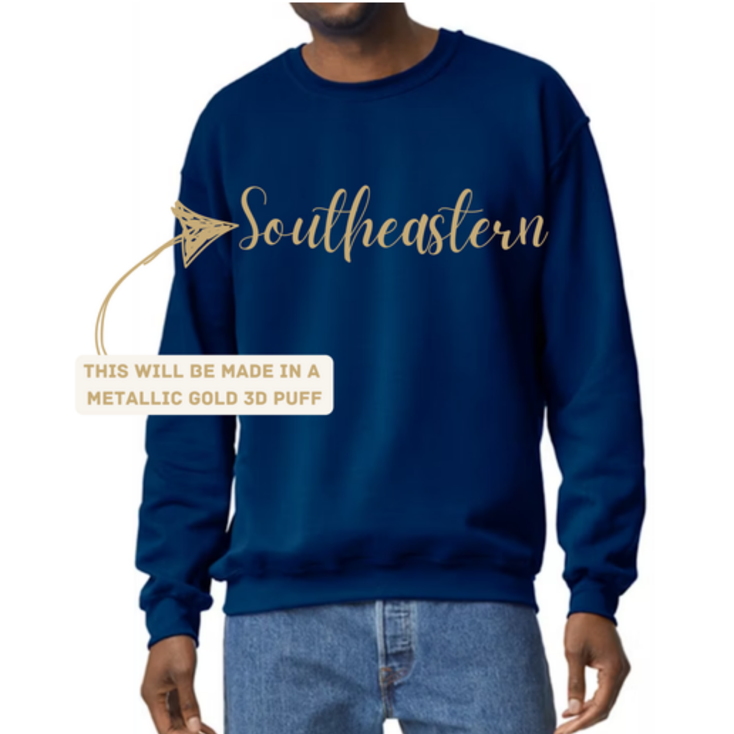 SES Metallic Gold Script Southeastern Crewneck or Hoodie