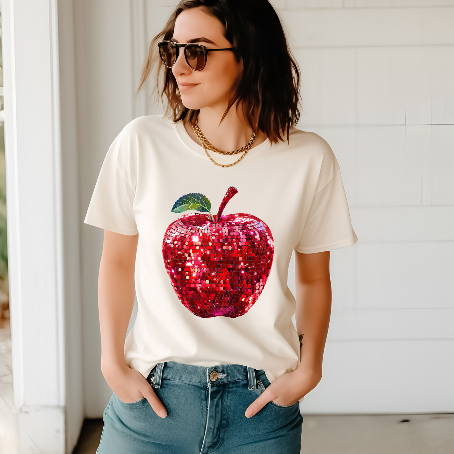 Faux Glitter Apple Graphic
