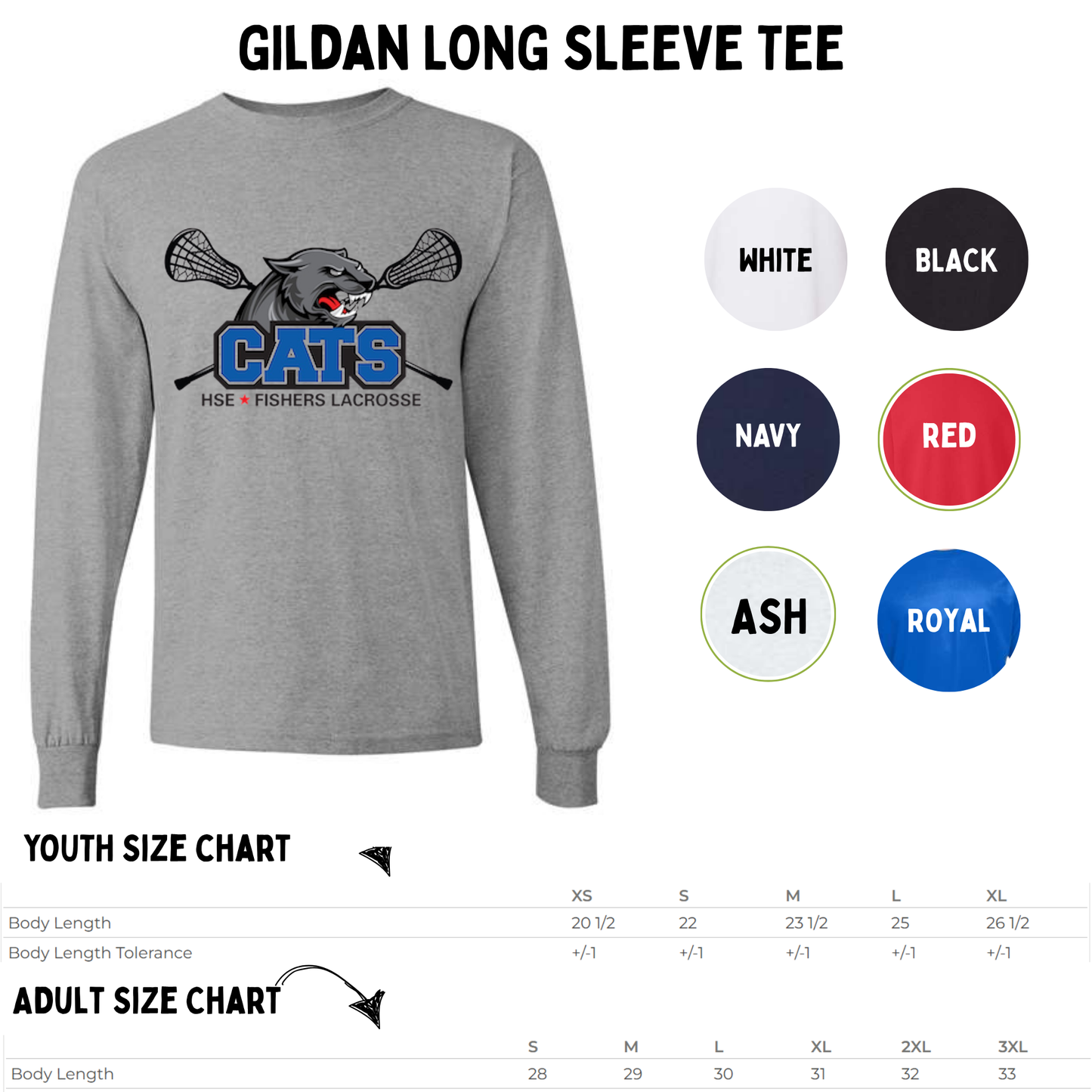 Cats Lacrosse Logo Gildan Long Sleeve Tee