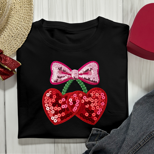 Faux Glitter Heart Cherries