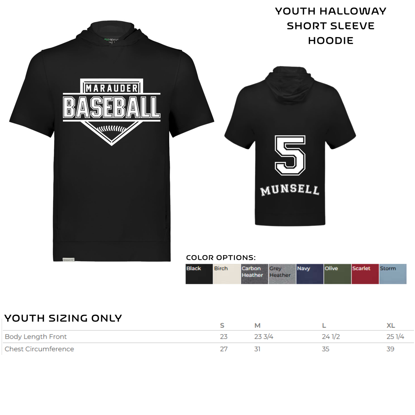 YOUTH Baseball short-sleeved hoodie- DESIGN #1