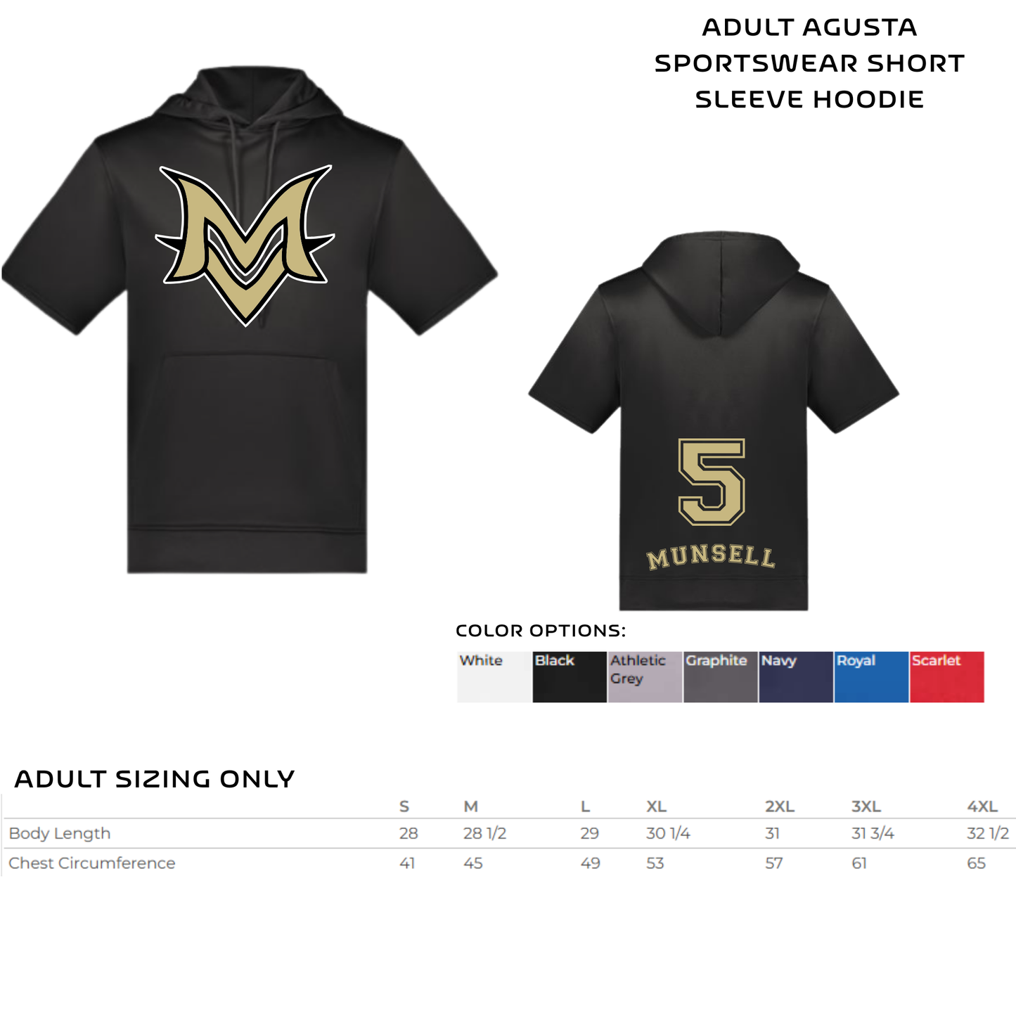 ADULT Baseball short-sleeved hoodie- MV Logo